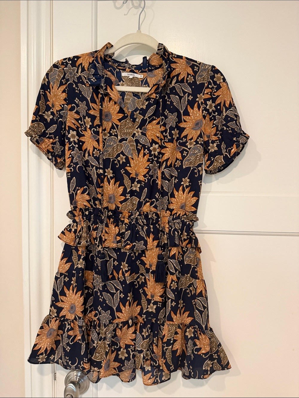 Tularosa Navy Mini Dress with Mustard Floral Print